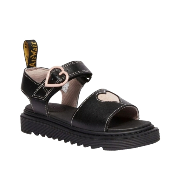 Dr.Martens Junior Marlowe Black Kids Sandals with Heart Detail size 4 Black Pink - Picture 3 of 11
